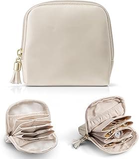 HaveLovely Small Travel Jewelry Case, Velvet Jewelry Organizer with Zipper, Compact Jewelry Storage Pouch for Bracelets Rings Earrings, Travel Gift for Women (Cream White)