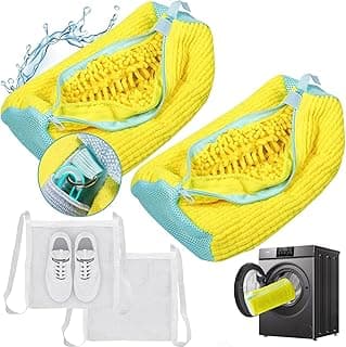 KASTWAVE KASTWAVE 4Pcs Shoe Washing Bag and Laundry Net for Sneakers, Heavy Duty Protective Cleaner for Washer and Dryer, Zipper Hook Design, Yellow