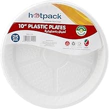 Hotpack Disposable White Plastic Plates Round 10 inch, 25 Pieces
