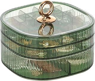 KASTWAVE 3-Layer Acrylic Jewelry Organizer Box for Stud Earrings, Rings, Necklaces, Bracelets, Claw Clips, Small Bead Storage Containers for Crafts, Green