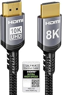 Sniokco 10K 8K 4K HDMI 2.1 Cable 3M, Certified 48Gbps Ultra High Speed HDMI® Cable 0.01ms 4K 240Hz 165Hz 120Hz 8K 60Hz eARC Netflix HDCP 2.3 2.2 DTS:X HDR10+ TV Monitor Projector Roku Sky-Q X-box