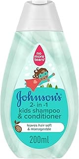 Johnson's Baby 2-In-1 Kids Bath, Shampoo & Conditioner. NO MORE TEARS formula, gently cleanses toddlers’ and kids’ hair to keep it soft, smooth and healthy, 200ml