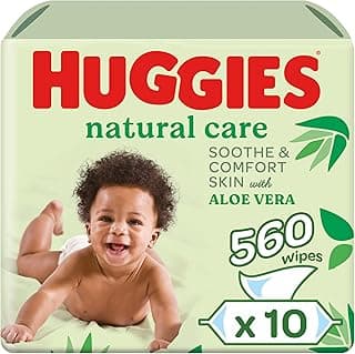 Huggies, Natural Care Aloe Vera Baby Wipes, Pack of (10 x 56 Wipes), Enriched with Pure Aloe Vera, Made from Natural Plant-Based Fibers, Safe and Gentle, Paraben & Alcohol Free
