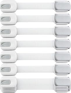 Wappa Child Safety Strap Locks (10 Pack) Baby Locks for Cabinets and Drawers, Toilet, Fridge & More. 3M Adhesive Pads. Easy Installation, No Drilling Required, White/Gray