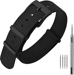 ANNEFIT Nylon Watch Strap 16mm 18mm 20mm 22mm, One-Piece Waterproof Military Watch Band with Heavy Buckle