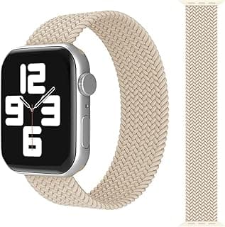AC&L braided solo band compatible with apple watch 44mm medium strap with a plastic connector, starlight white