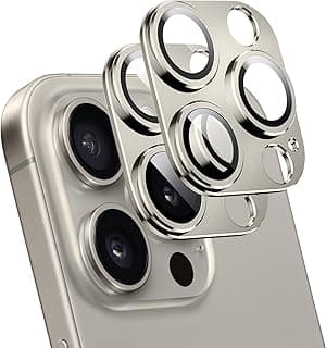 T Tersely (2 Pack) Camera Lens Protector for iPhone 15 Pro/iPhone 15 Pro Max, Alloy Metal Camera Cover with Tempered Glass Screen Protector Accessories,Scratch Resistant (Natural Titanium)