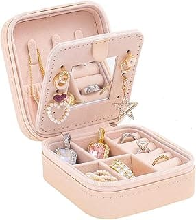 Travel Jewelry Case, Jewelry Organizer Small Box Gift for Girls Women with Mirror(Pink)
