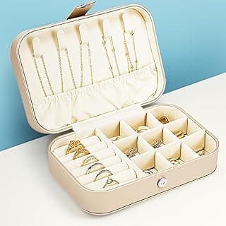 Travel Jewelry Box, Small Jewelry Organizer Boxes for Women Girls, PU Leather Mini Portable Jewerly Storage Display Holder for Earrings, Ring, Necklaces, Bracelets