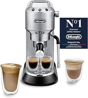 De'Longhi Dedica Arte, Espresso Machine with MyLatterArt Milk Foam Nozzle, Compact Design, 15 cm Wide, 1 Litre Water Tank, EC885M, Gray