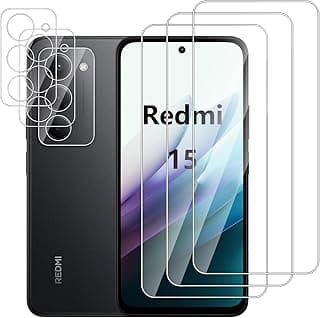 [3+3 Pack] Screen Protector for Xiaomi Redmi 15 4G/5G with Camera Lens Protector,HD Clear Tempered Glass Film,9H Hardness,Scratch Resistant