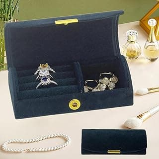 Small Jewelry Box, Mini Travel Jewelry Case Women's Portable Travel Storage Organizer for Rings Earrings Gifts for Women (Blue, 10x5.1x3.3cm)