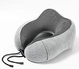 Qiccijoo Qiccijoo Travel Pillow, Memory Foam Neck Pillow with Comfortable & Breathable Cover for Sleeping, Car, Train, Bus and Home Use(Grey)