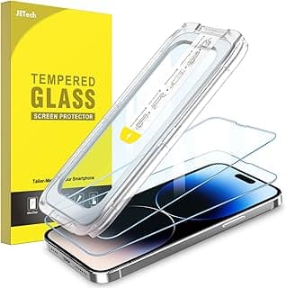 JETech One Touch Install Screen Protector for iPhone 14 Pro Max 6.7-Inch, Full Coverage Tempered Glass Film, Auto Alignment Tool Kit, HD Clear, 2-Pack