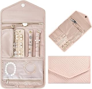 LinJie LinJie Travel Jewelry Storage Roll,Foldable Jewelry Box for Storing Travel Rings,Necklaces,Bracelets,Earrings,Jewelry Storage Bag (Large,Pink)