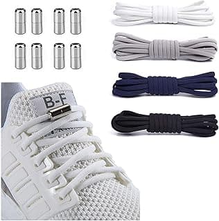 Goodern 4 Pair No Tie Silicone Shoelaces Set,Lazy Shoelace with Capsule Buckle Stretch Durable Portable Tieless Shoelaces,One Size Fits All for Kids & Adults Unisex Elastic Silicone Shoe Laces-A
