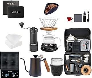 MIBRU V60 Drip Kit Set – 14pcs Specialty Professional Pour-Over Brewer Tools with Gooseneck Kettle, Grinder, Doser, Filter & Carry Bag
