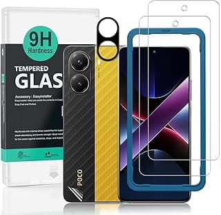 Ibywind 2 Pack Screen Protector For Xiaomi Poco X7 Pro 5G 6.67",9H Hardness Tempered Glass,With 1Pc Camera Lens Protector,1Pc Back Carbon Fiber Film,Easy to install,Shatterproof,HD Clear,Case Friendly