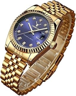 USWATCH Mens Fashion Luxury Stainless Steel Calendar Rhinestone Waterproof Sports Women Unisex Quartz Watch