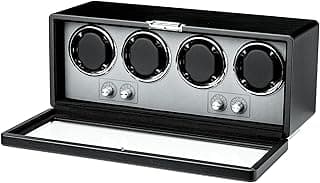 Mcbazel PU Leather Automatic Winding Box for 4 Watches, Ultra-Quiet Motor with 4 Watch Dials, LED Light, 4 Rotation Modes – Black