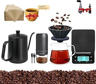 MIBRU V60 Coffee Set Drip Coffee Maker with electric cafe grinder, cafe scale, cafe kettle, coffee doser,coffee filter v60 Pour Over Coffee Maker set 09 pcs