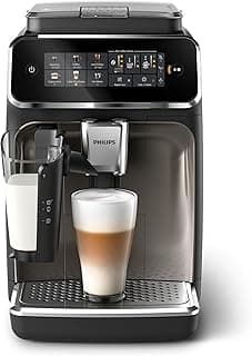 Philips Fully Automatic Coffee Machine Series 3300-6 Beverages, LatteGo, SilentBrew, Coloured Touch Display, 12 Grinder Settings, Black Chrome - EP3347/23