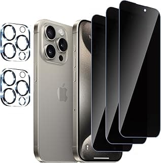 [5-Pack], Privacy Full Coverage Screen Protector for iPhone 15 Pro Max,Camera Lens Protector,9H Anti-Spy Tempered Glass Film, Fingerprint & Oil-Proof, Case-Friendly