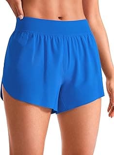 CRZ YOGA Mid Waisted Dolphin Athletic Shorts for Women Lightweight High Split Gym Workout Shorts with Liner Quick Dry