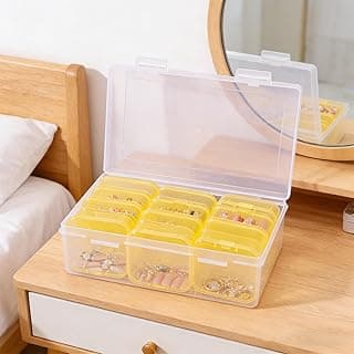 Bead Organizer Jewelry Organizer Box- 12 Compartment Storage Case For Earrings Rings And Beads, Plastic Jewelry(yellow)