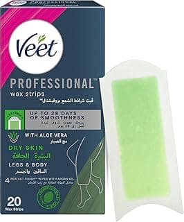 Veet Hair Removal Easy-Gel Wax Strips Body & Legs for Dry Skin, Nourishing Aloe Vera & Green Tea Scent – 20 Wax Strips