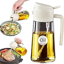 YARRAMATE Olive Oil Dispenser Bottle for Kitchen 2 in 1 Oil Sprayer for Cooking, 470ml Glass Oil Spray Bottle with Pourer, Food-grade oil Mister for Kitchen, Salad, Frying, BBQ(01 White)