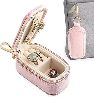 Luxurious Velvet Mini Travel Jewelry Case, 2-in-1 Ring Holder Keychain, Portable Clutch Organizer for Earrings and Necklace, Wedding Party Storage Bag (Pink)