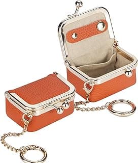 Royal Bagger رويال باغر حقيبة نقود نسائية صغيرة من الجلد الطبيعي، صندوق مجوهرات مصغر، تصميم كلاسيكي بإغلاق معدني، لون سادة، حقيبة تخزين للسفر – 1894/2894 (البرتقال مع سلسلة)