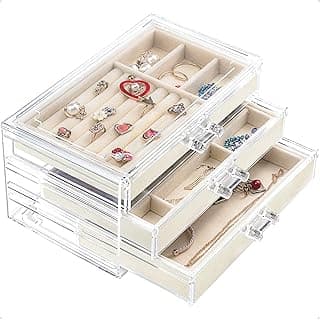 Aputue Aputue Clear Jewelry Boxes, Jewelry Organizer Drawer with Velvet Trays, Acrylic Jewelry Organizer with 3 Drawers, Earring Jewelry Organizer for Jewelry Storage and Display Gift for Women
