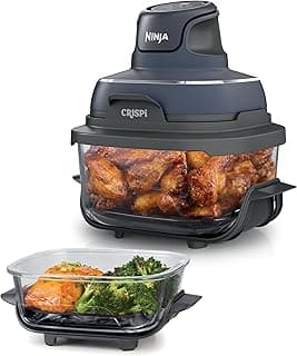 Ninja Crispi 4-in-1 Portable Glass Air Fryer Cooking System, 1700W, 1.4L & 3.8L Glass Containers with Storage Lids, Cyberspace Gray, FN101MEGY, 2 Years Warranty, Middle East Version