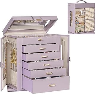 AKOZLIN AKOZLIN 360° Rotating Jewelry Box 6-Tier Organizer Functional Jewelry Storage Case for Women Girls Ring Necklace Earring Bracelet Holder with Mirror Purple