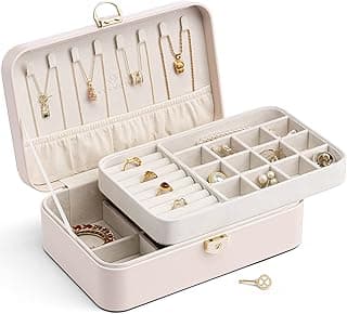 VLANDO VLANDO Jewellery Box Girls Women, Double Layer Jewellery Box, Lockable Jewellery Box, Jewellery Storage Box for Rings, Earrings, Bracelets, Pink