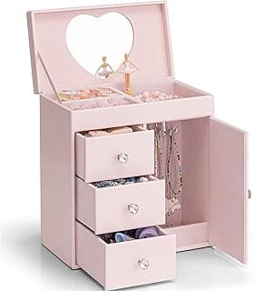 VLANDO Vlando Musical Jewellery Box for Girls, 4-Tier Kids Music Box with Spinning Ballerina & Mirror, For Birthday, Christmas Gifts (Apricot Pink)