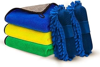 Car Drying Towels - 3 PCs Kitchen Cleaning Towels with 2 sponges - High Obserbent, Washable, Quick Drying Cloth Perfect for Auto, Home & Glass Cleaning
