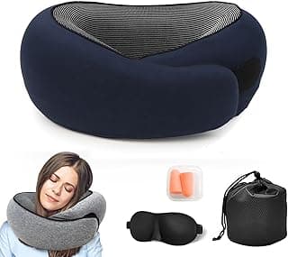 Vellaluna Vellaluna Travel Pillow for Airplane, Neck Pillow for Travel, Memory Cotton Travel Neck Pillow for Adults, Adjustable Flight Pillow, Ergonomic Neck Cushion, With Ear Plugs, Eye Mask, Carry Bag (Blue)