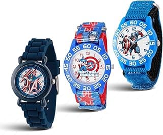 Marvel Captain America 3-Pack Watch Set for Kids Ages 4–7 – Featuring Shield, Action Pose and Star Dial Designs – Red, Blue and Black Bezels with Matching Nylon Straps – GET 2 Mystery Bonus Watches