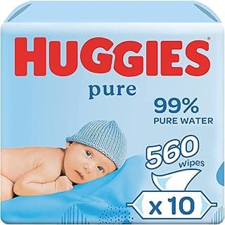 Huggies, Pure Baby Wet Wipes, Pack of (10 x 56 Wipes), 99% Pure Water, Made from Natural Plant-Based Fibers, Hypoallergenic, Fragrance & Alcohol Free