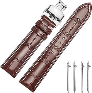 MUENShop Leather Watch Straps Quick Release Polished Deployment Buckle,18mm 20mm 22mm 24mm Black Brown Blue Green Classic Design Calf Leather Replacement Watch Band