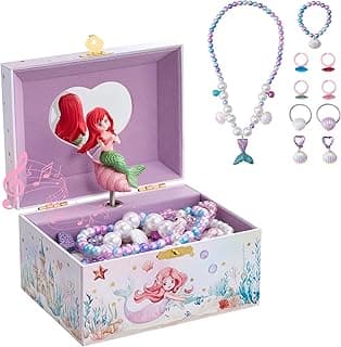 ProCase ProCase Mermaid Jewelry Box for Girls, Kids Musical Jewelry Boxes with Spinning Unicorn Doll, Birthday Gifts for Little Girls Children Toddler Ages 3 4 5 6 7 8 -Pink (Box with Jewelry)