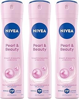 NIVEA Pearl & Beauty Antiperspirant Deodorant for Women, Soft & Smooth, 48H Active Protection, 0% Alcohol, with Pearl Extract and Avocado Oil, Spray 3x150ml