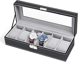 YelaJoy YelaJoy Watch Organizer, 6 Slot Watch Box,PU Leather Watch Storage Case, Perfect Father's Day Gifts,Birthday Presents,with Lock, Black
