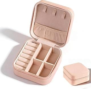 Travel Mini Jewelry Box, Compact Premium Jewelry Case & Organizer, Portable Small Box for Women, Pink