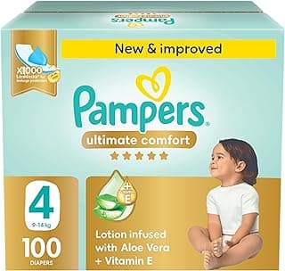 Pampers Ultimate Comfort, Taped Diapers, Size 4, 9-14 kg, Giant Saving Box, 100 Diapers