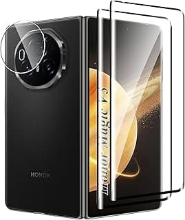 [2+1 Pack] Tempered Glass Screen Protector compatible with Honor Magic V3 and Camera, No Bubbles, 9H Hardness, Anti-Scratch, 3D Curved, HD Screen Protector