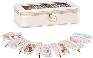 Lolalet Lolalet 8 in 1 Travel Jewelry Case with Velvet Pouches, Clear Window Travel Jewelry Organizer Bags for Earrings, Bracelets, Necklaces and Rings, Compact Jewelry Storage for Women Girls -Beige, 7PCS